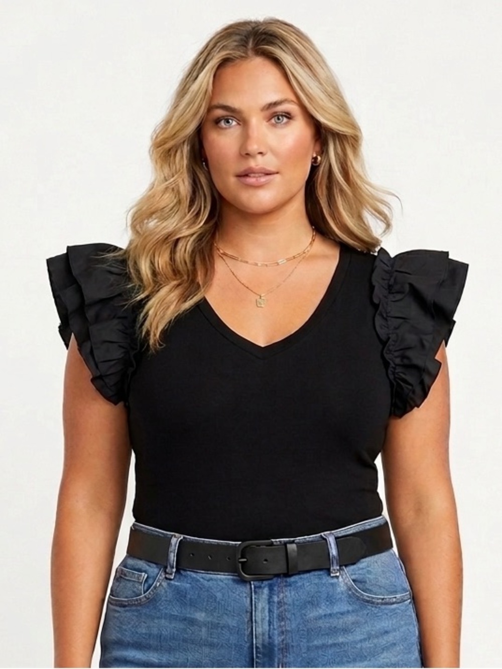 ODDI Ruffled Sleeve Black Bodysuit new with tags size 3X